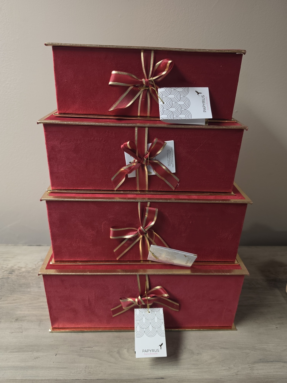 Papyrus Red Velvet Gift Box Set with Gold Trim (Stack of 4)